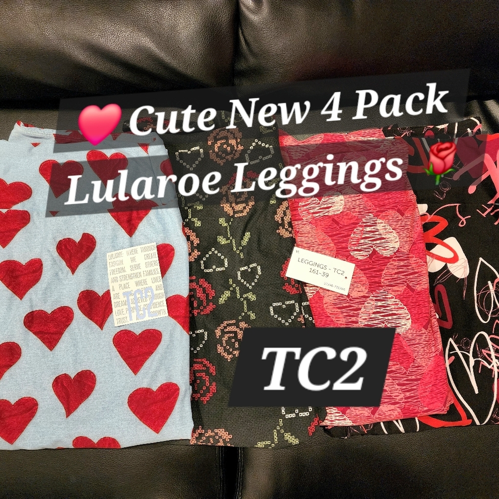 New Lularoe Tc2 Tall & Curvy 2 Leggings Black Plus Hearts New Valentines Yoga